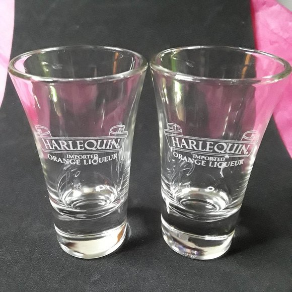 HARLEQUIN IMPORTED ORANGE LIQUEUR - LASER ETCHED 1 oz SHOT GLASSES - SET OF 2 - Picture 1 of 2